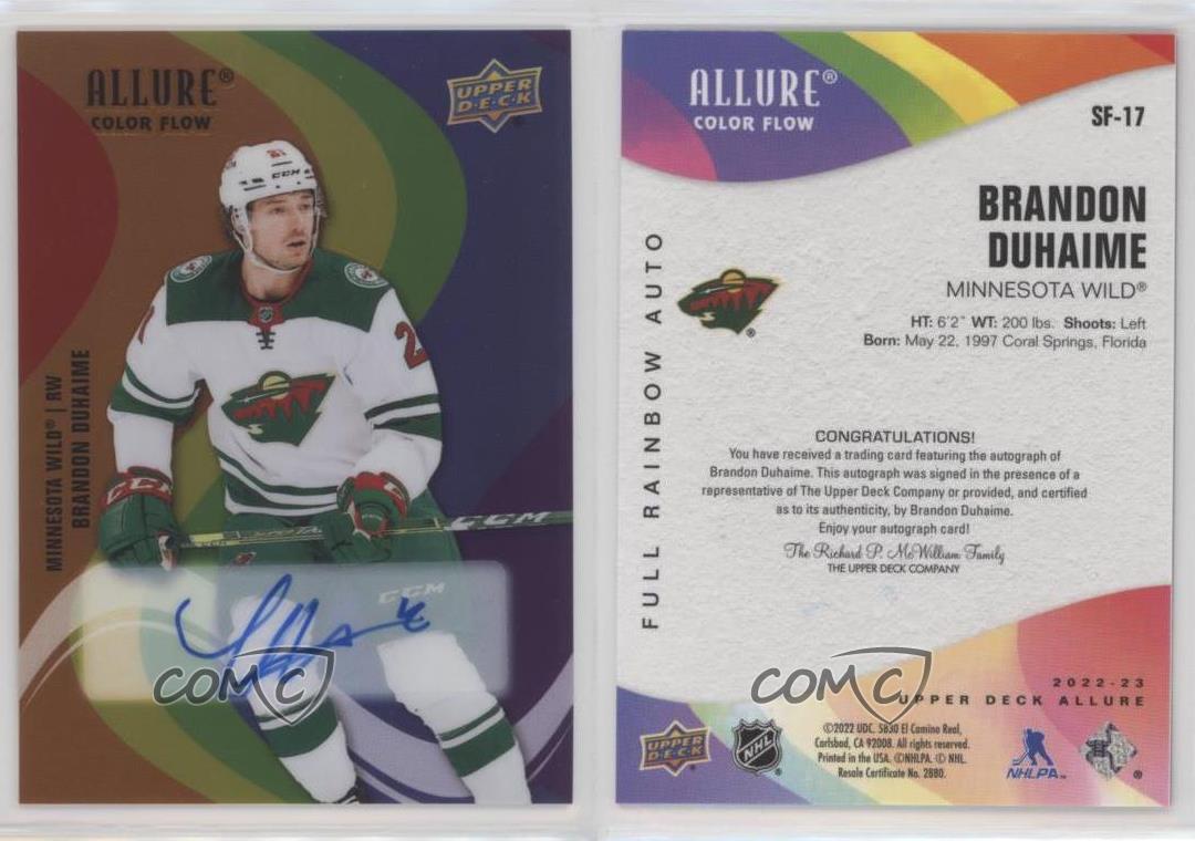 2022-23 Upper Deck Allure Color Flow Full Rainbow Brandon Duhaime #SF-17 Auto