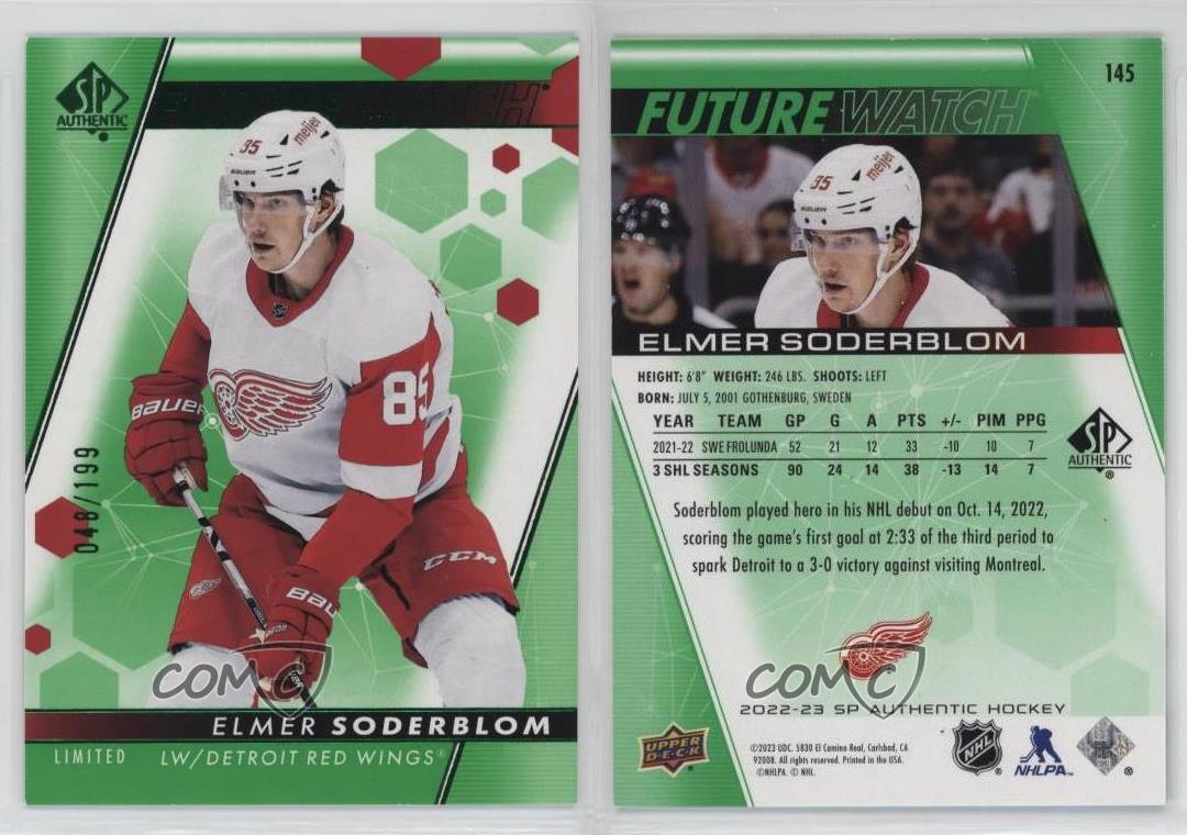 2022 SP Authentic Future Watch Limited Green /199 Elmer Soderblom #145 Rookie RC - Picture 4 of 4