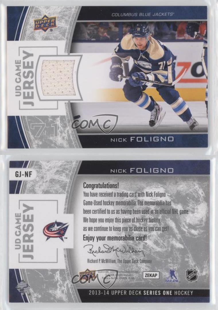 Nick Foligno 2013-14 Upper Deck Series One Hockey #GJ-NF Game Used Jersey