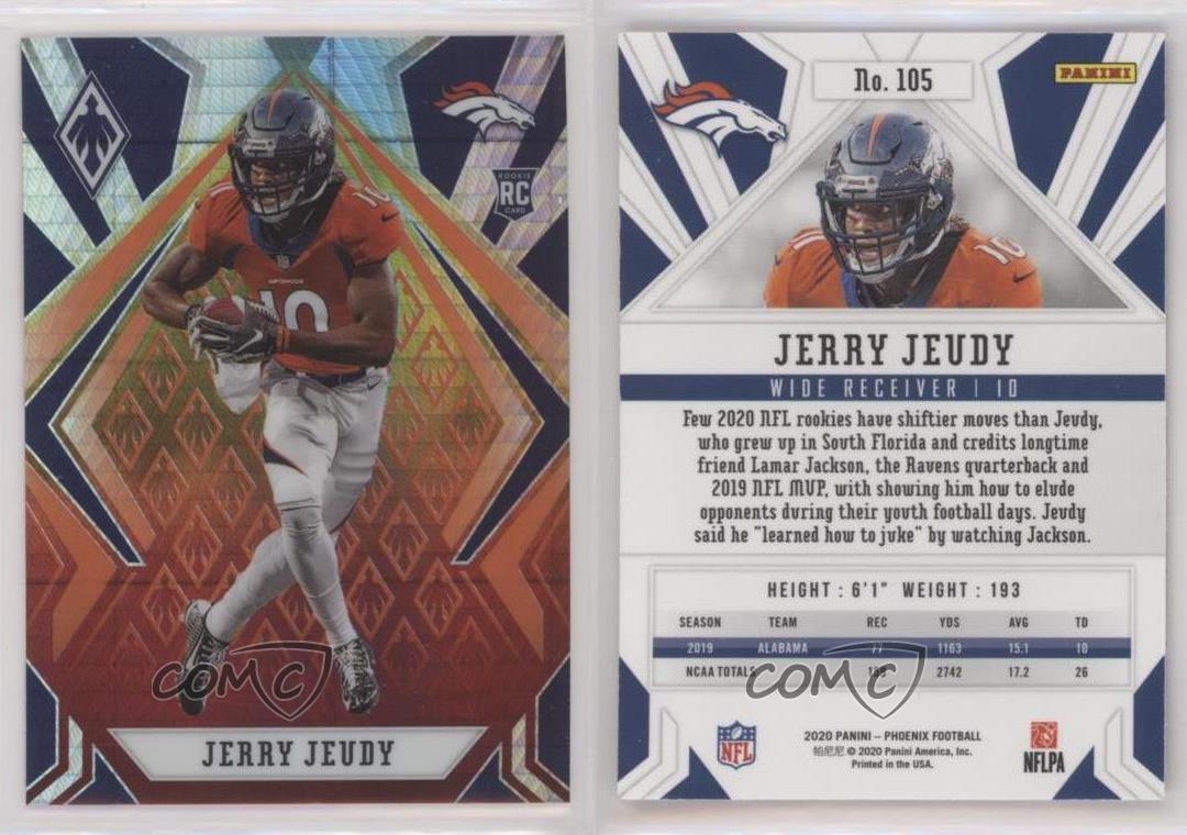 2020 Panini Phoenix Fire Burst #105 Jerry Jeudy Denver Broncos Rookie  Football Card