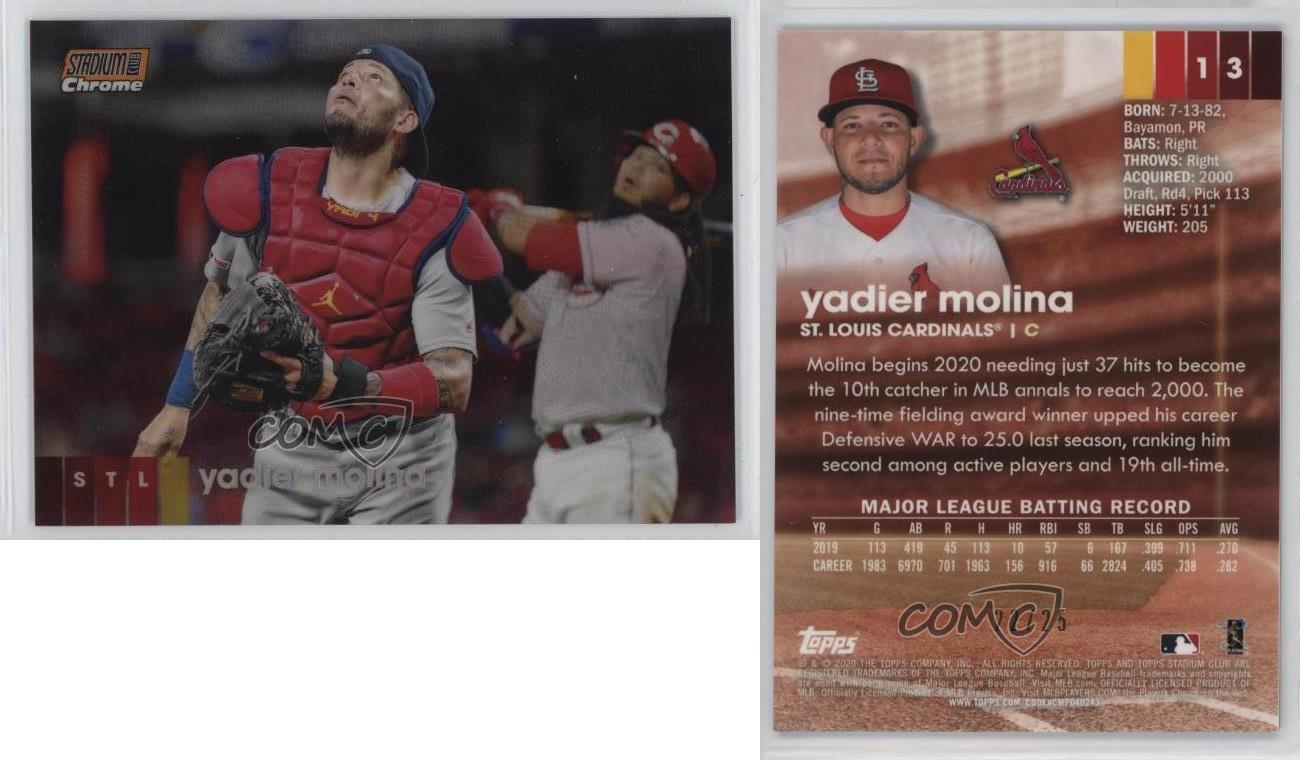 2020 Topps Stadium Club rifrattore arancione cromato /25 Yadier Molina #13 - Foto 3 di 3