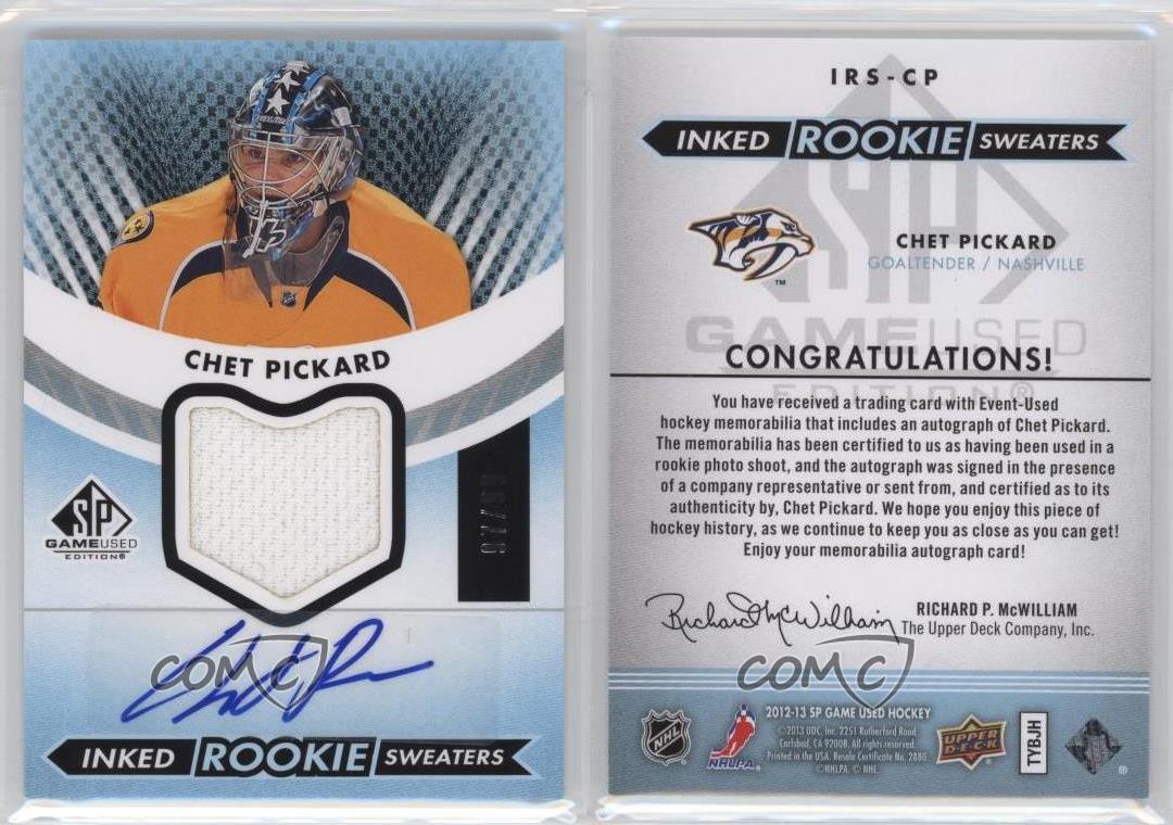 2012 SP Game Used Edition Inked Rookie Sweaters /99 Chet Pickard #IRS-CP Auto RC - Picture 4 of 4