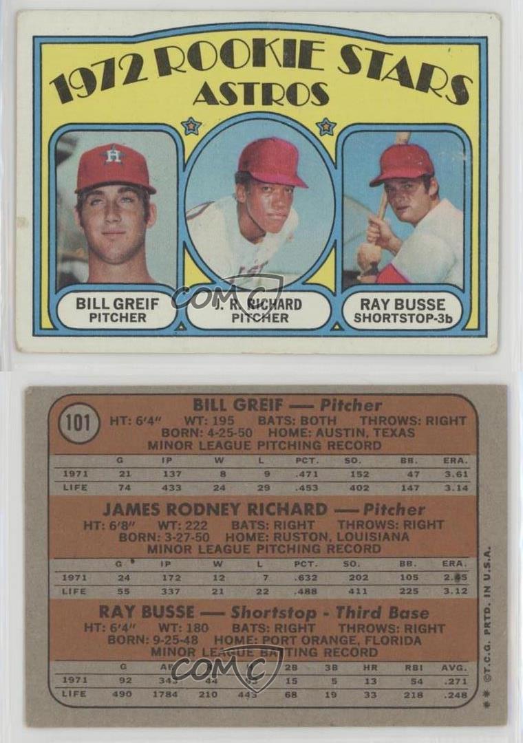 1972 Topps #101 Houston Astros Rookie Stars J.R. Richard Bill Greif Ray  Busse EX