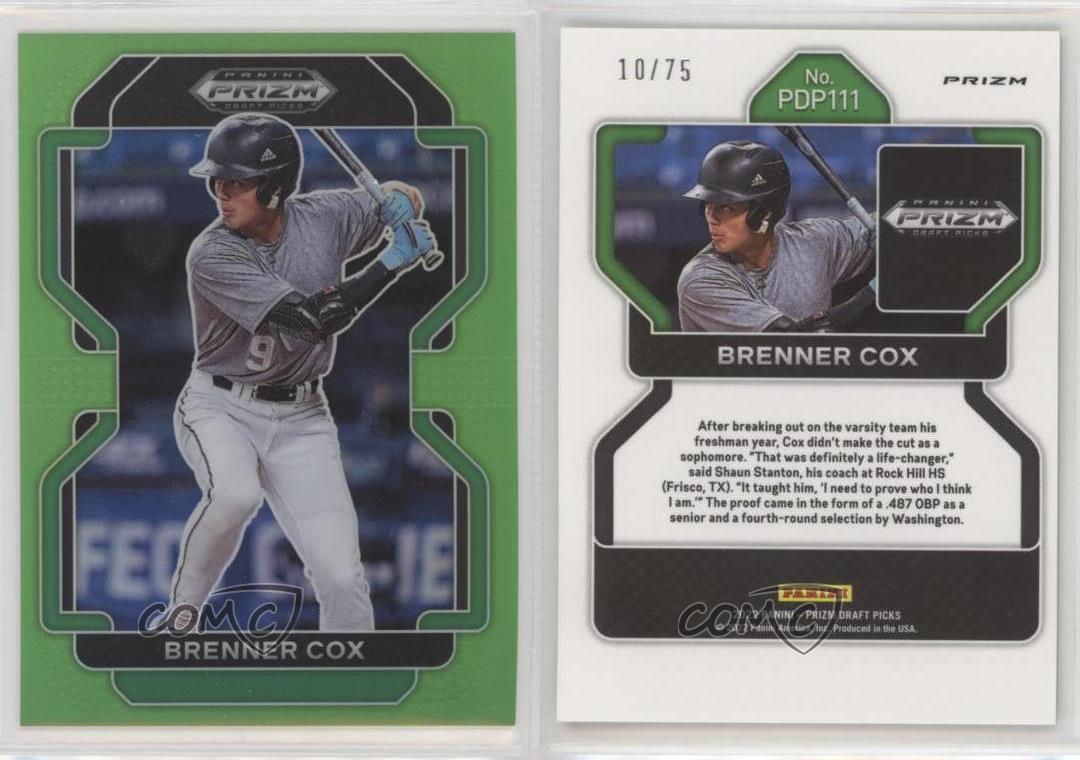 Panini Prizm Draft Picks 2022 vert lime Prizm /75 brûleur Cox offres #PDP111