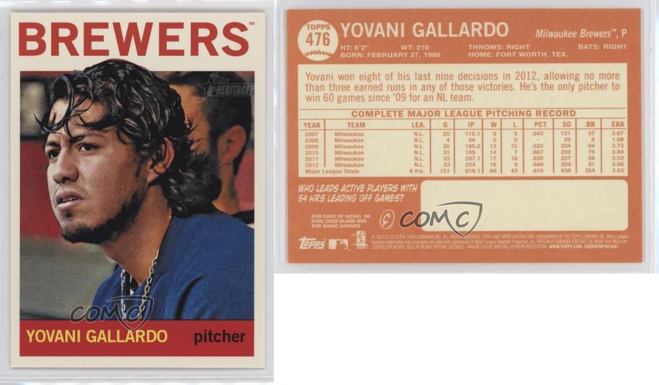 2013 Topps Heritage High Number SP Yovani Gallardo #476