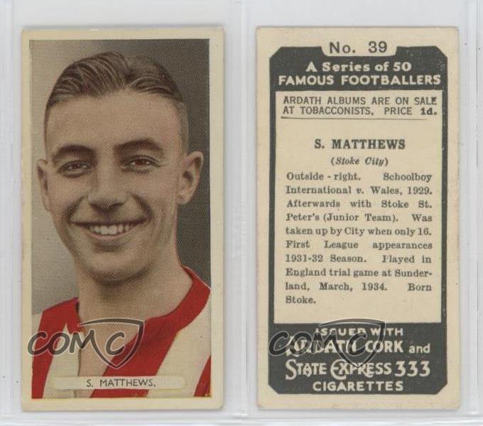 1934 Ardath Famous Footballers Tobacco Stanley Matthews #39 - Picture 4 of 4