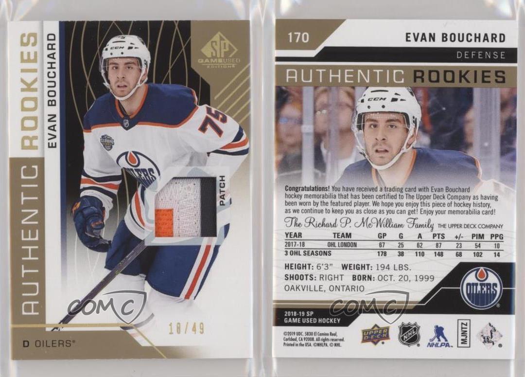 2018-19 Sp Game Used Authentic Rookies Evan Bouchard Jersey 441/499