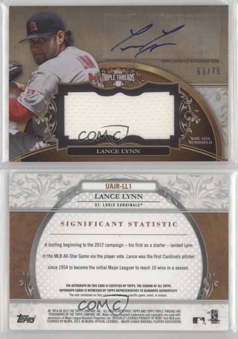 2013 Topps Triple Threads Unity Jumbo Relics Sepia /75 Lance Lynn #UAJR-LL1 Auto