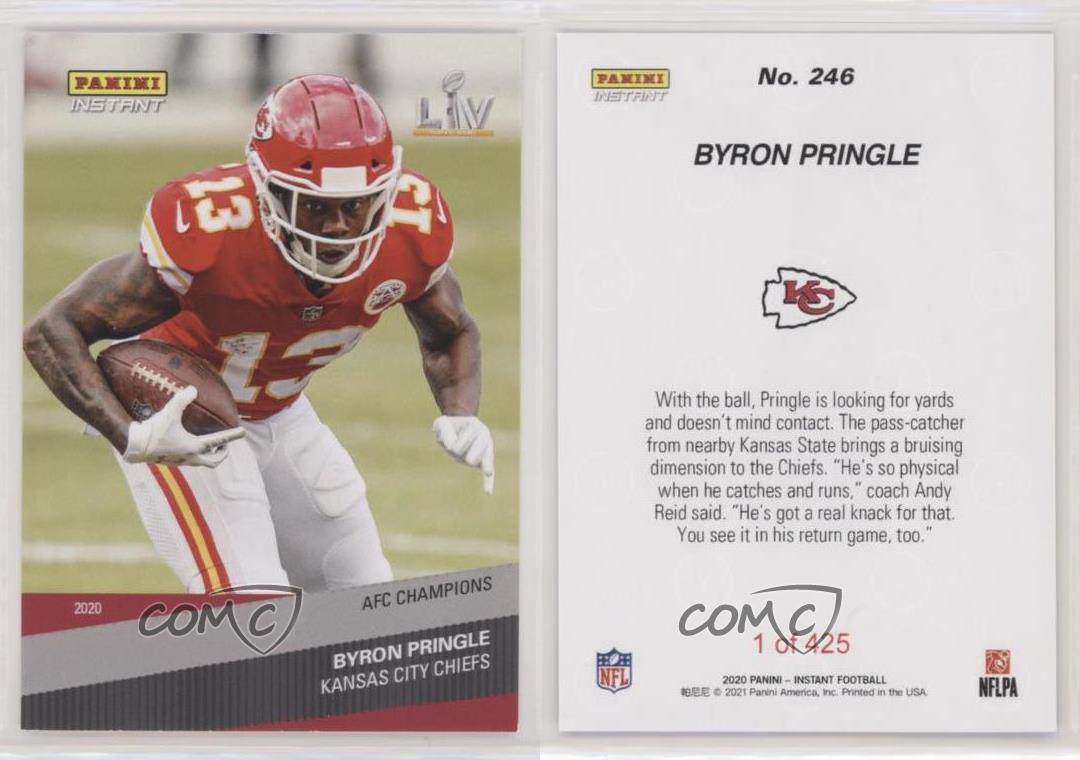 : 2019 Panini Instant NFL #66 Byron Pringle, Kansas City Chiefs –  Pringle Celebrates After Scoring 1st NFL TD (10.6.19) Print Run 84 RC  Rookie Official Football Trading Card : Sports & Outdoors