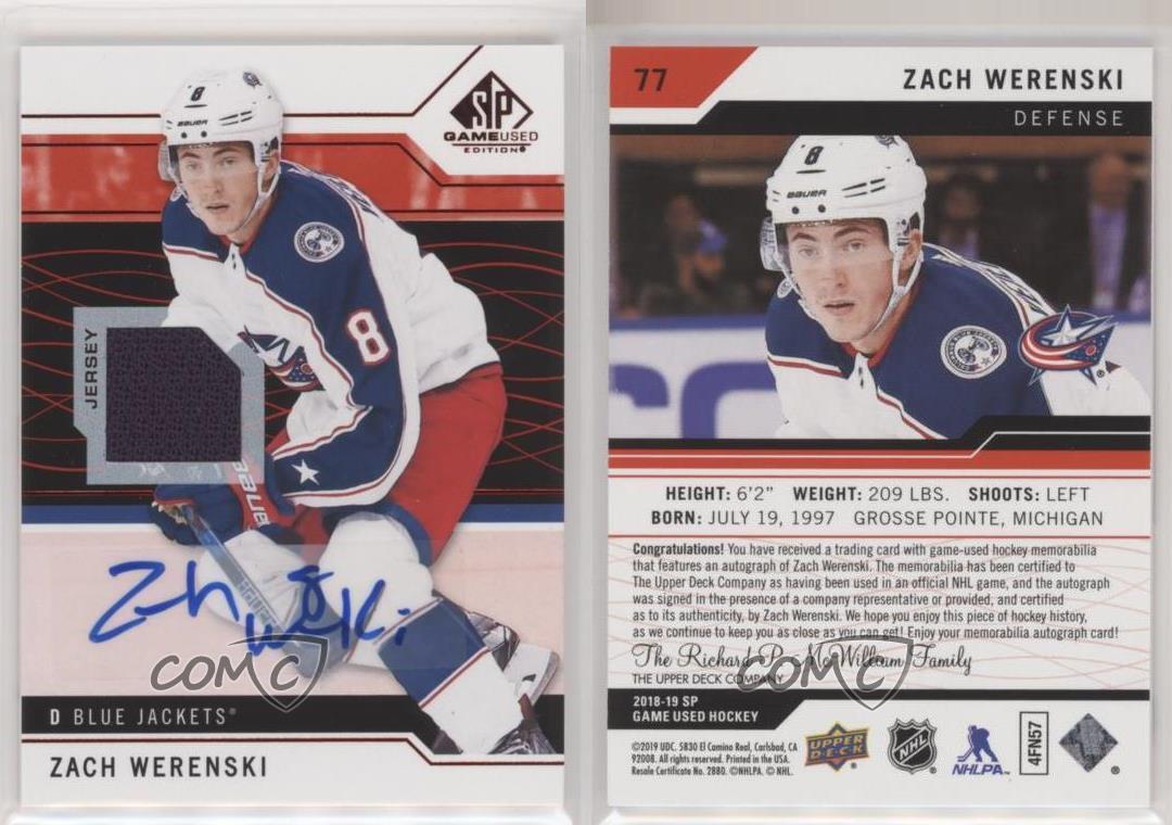 2018-19 Upper Deck SP Game Used Red Auto Jersey Zach Werenski #77 Auto