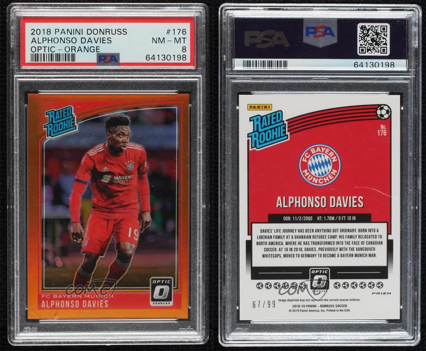 2018 Panini Donruss Rated Optic Orange /99 Alphonso Davies #176 PSA 8 mode Rookie RC