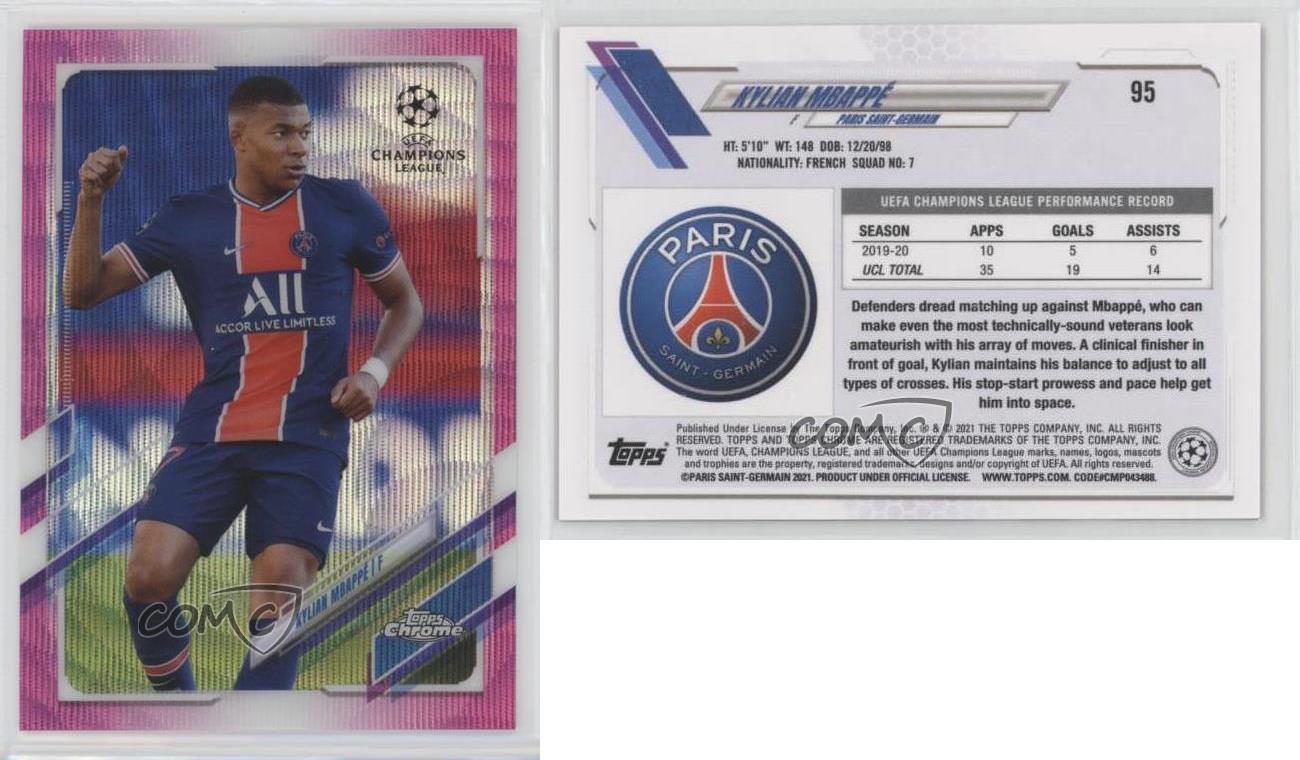 2020-21 Topps Chrome UCL Pink Wave Refractor Kylian Mbappe #95