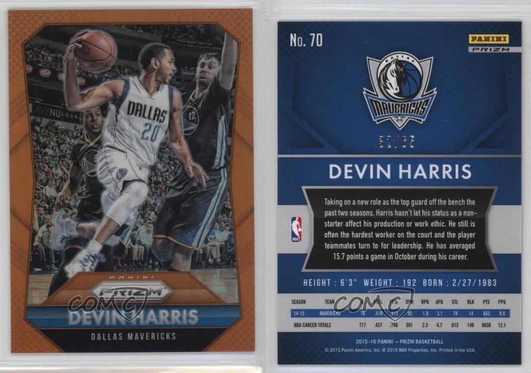 Panini Prizm Orange Prizm 2015-16/65 Devin Harris #70 - Imagen 3 de 3