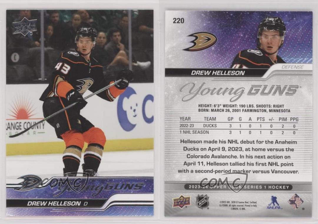 2023-24 Upper Deck Series 1 Young Guns Drew Helleson #220 Rookie RC