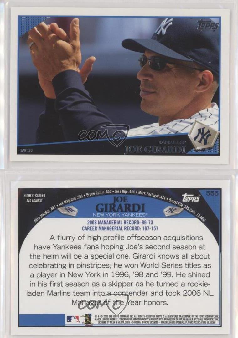 2009 Topps #555 Joe Girardi, New York Yankees.