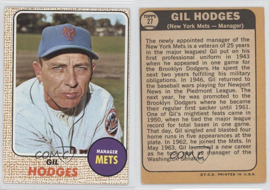 1968 Topps 27 Gil Hodges New York Mets Baseball Card eBay
