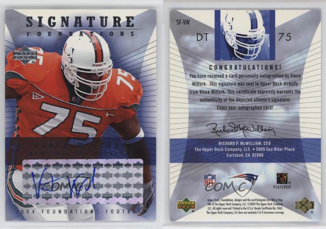 2004 Upper Deck Foundations Signature Vince Wilfork #SF-VW Rookie Auto RC - Foto 3 di 4