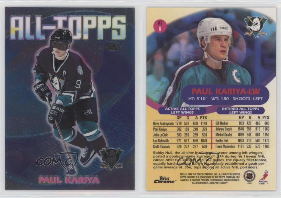 1999-00 Topps Chrome All-Topps haute qualité Paul Kariya #AT8 HOF