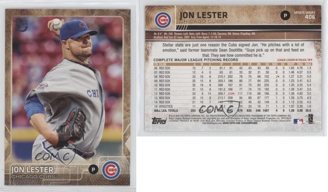 Jon Lester baseball card (Chicago Cubs) 2015 Topps #406 at 's Sports  Collectibles Store