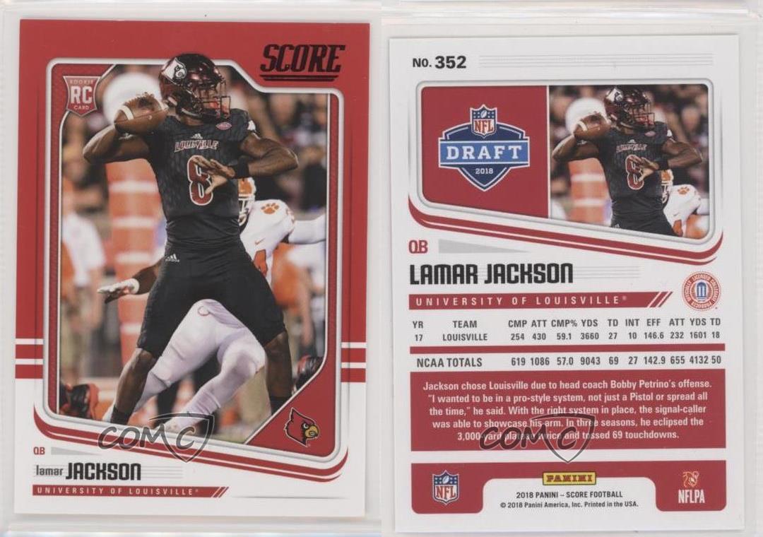 2018 Score #352 Lamar Jackson Louisville Cardinals Rookie RC Football Card