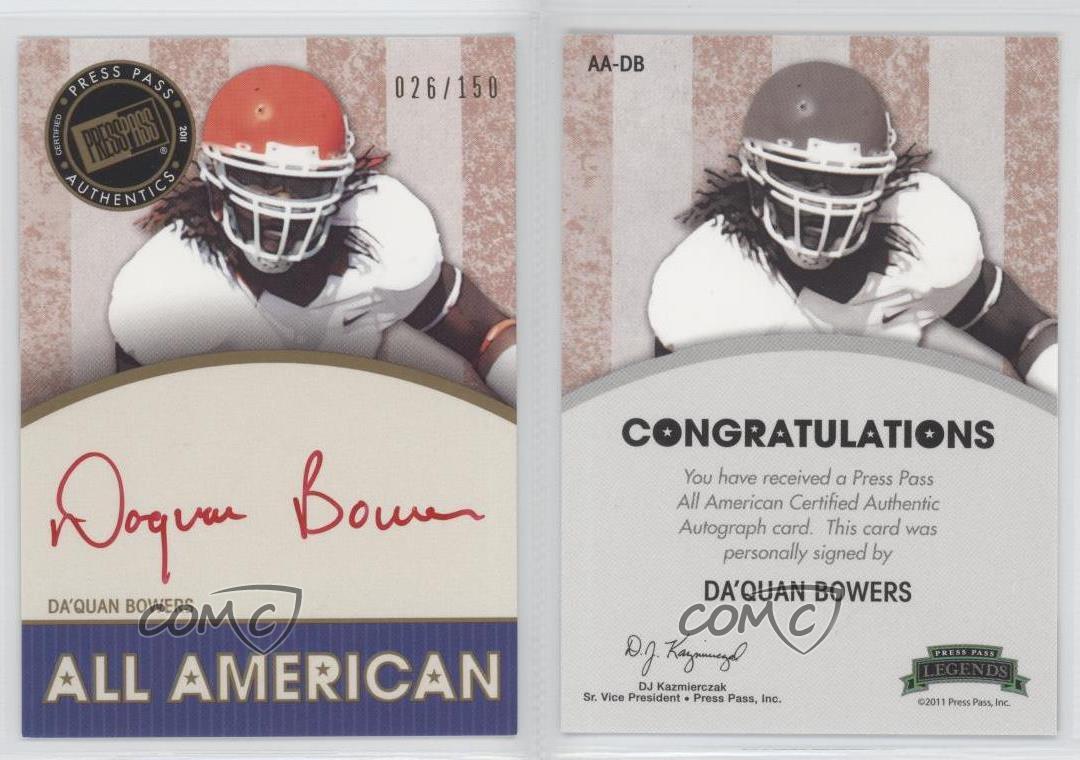 2011 Press Pass Legends All American Red Ink /150 Da'Quan Bowers Rookie Auto RC - Picture 4 of 4
