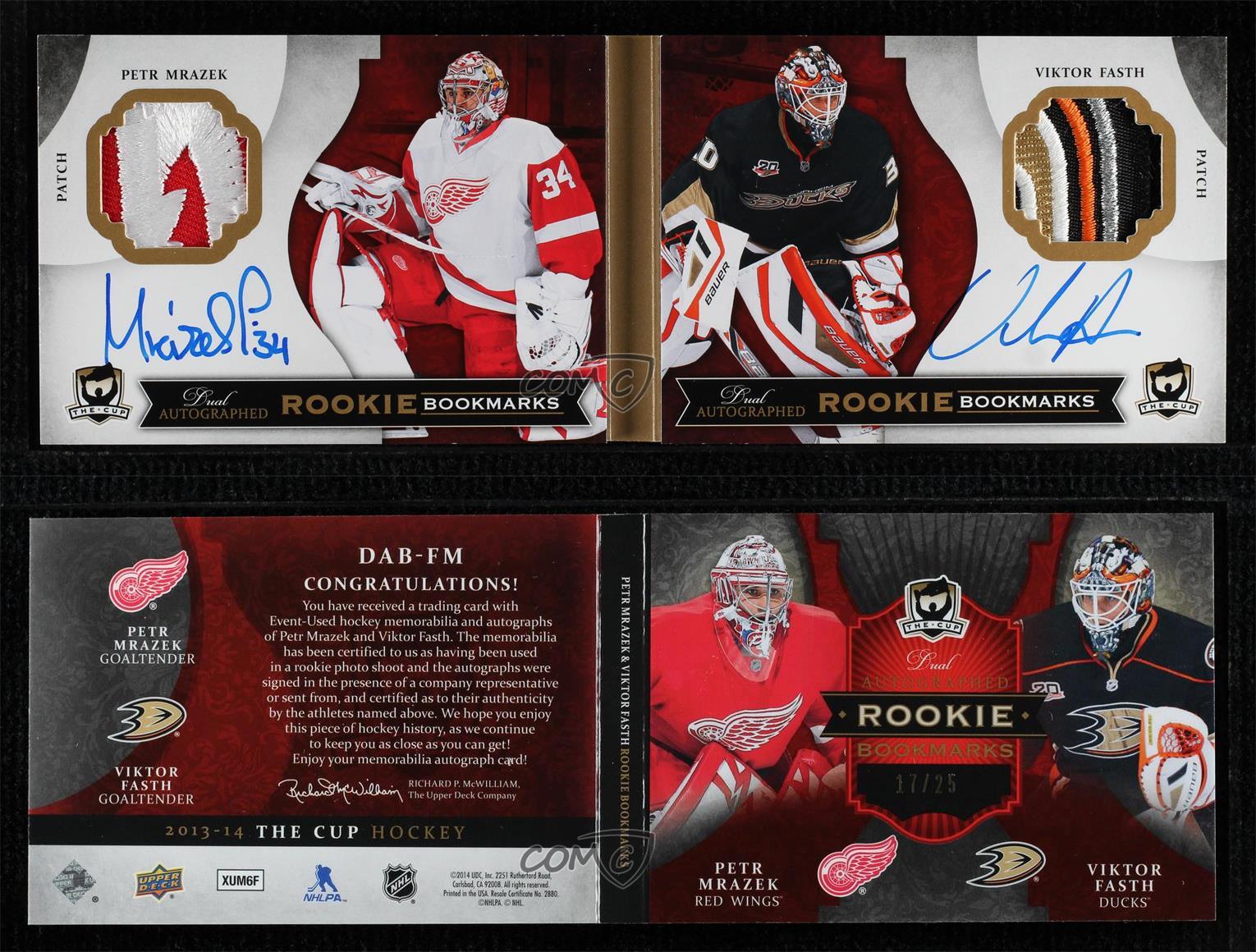 2013 The Cup Dual Rookie Bookmarks /25 Petr Mrazek Viktor Fasth #DAB-FM Auto RC - Picture 3 of 3