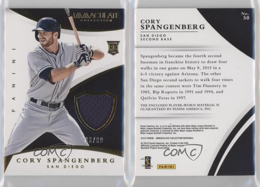 2015 IMMACULATE #50 CORY SPANGENBERG RC JERSEY 57/99 SAN DIEGO PADRES 