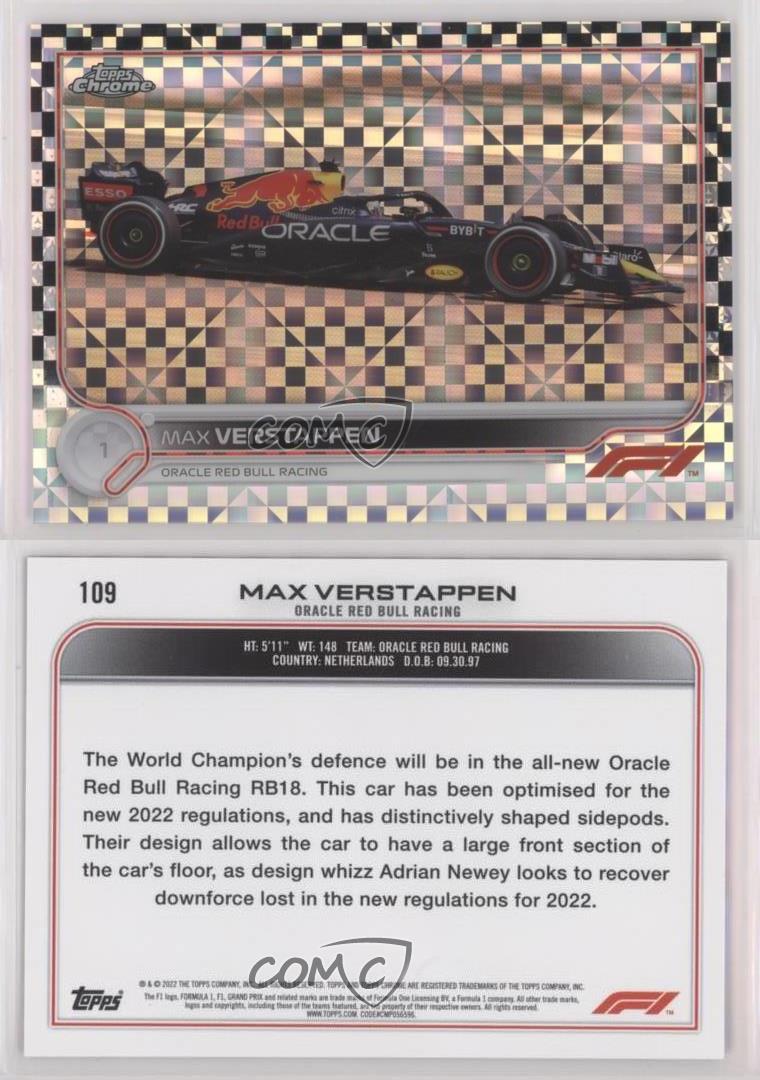 2022 Topps Chrome Formula 1 F1 Cars Checker Flag Refractor Max Verstappen #109