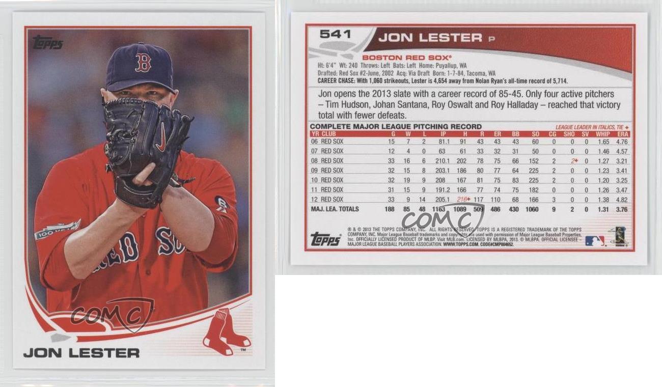 2013 Topps MLB Baseball Card # 541 Jon Lester Boston Red Sox at 's  Sports Collectibles Store