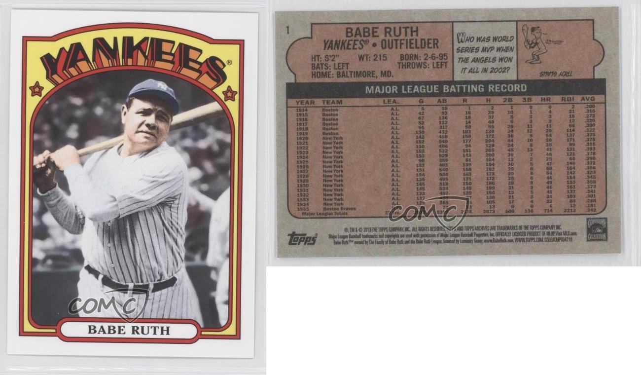 2013 Topps Archives 1 Babe Ruth New York Yankees Baseball Card eBay