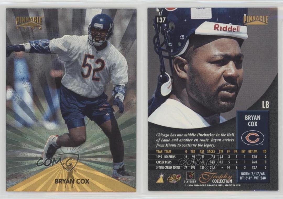 1996 Pinnacle Trophy Collection Bryan Cox #137 - Picture 3 of 4
