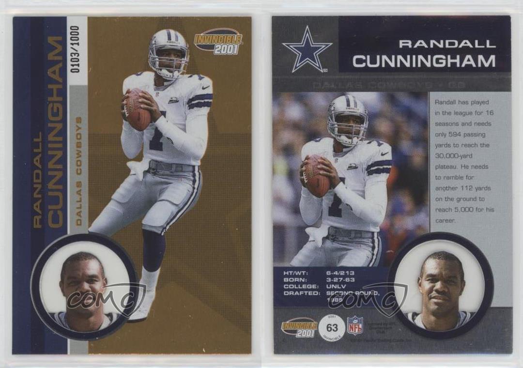 RANDALL CUNNINGHAM 2001 PACIFIC INVINCIBLE #63 SN 218/1000 Dallas Cowboys