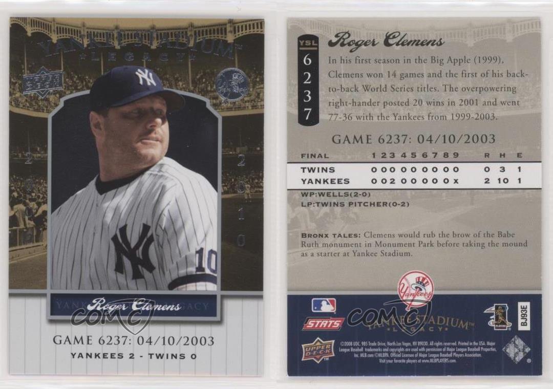 2008 Upper Deck meilleur Yankee Stadium Legacy Roger Clemens #YSL6237