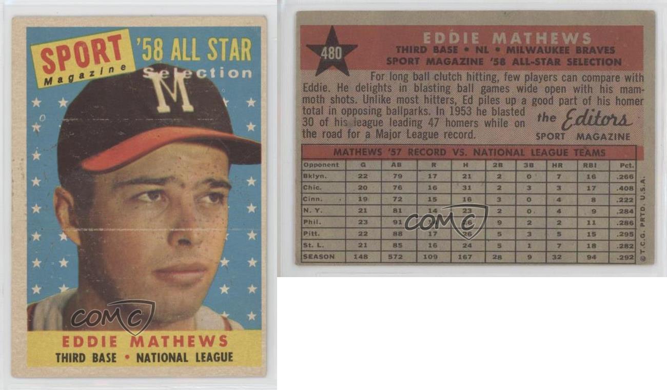 1958 Topps #480 Eddie Mathews All-Star [#] (Braves)
