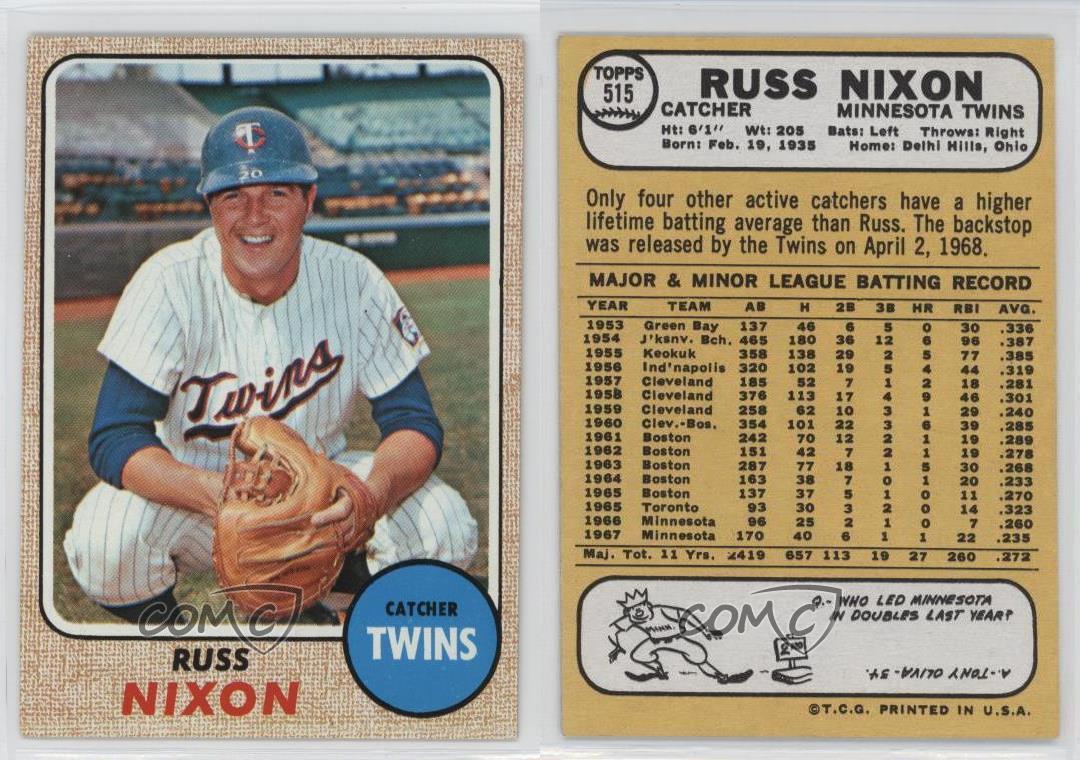 1968 Topps 515 Russ Nixon Minnesota Twins Baseball Card eBay