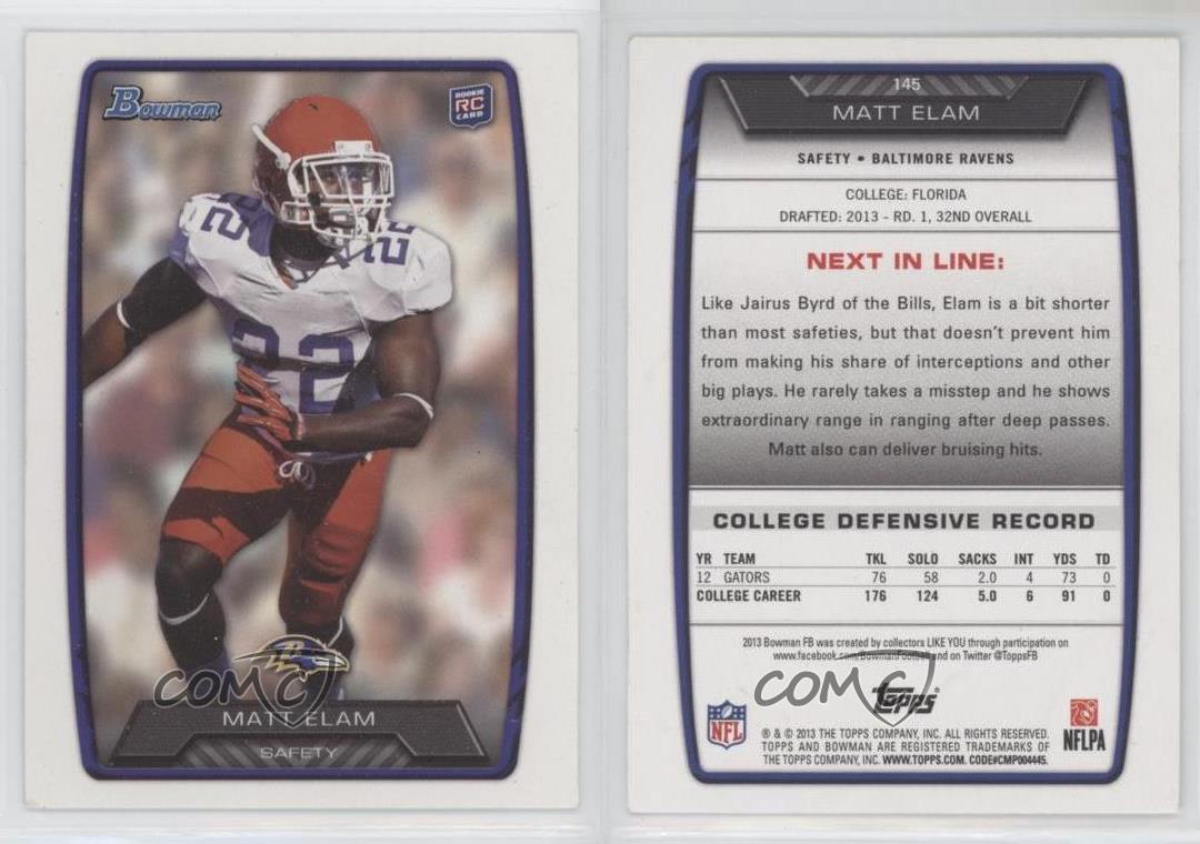 2013 Bowman Matt Elam #145 Rookie Card RC Football