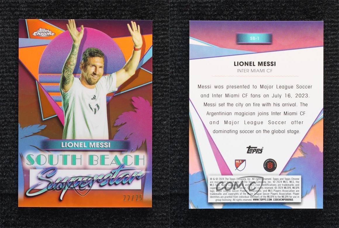 Réfracteur orange 2024 Topps Chrome MLS South Beach Superstar /25 Lionel Messi collection