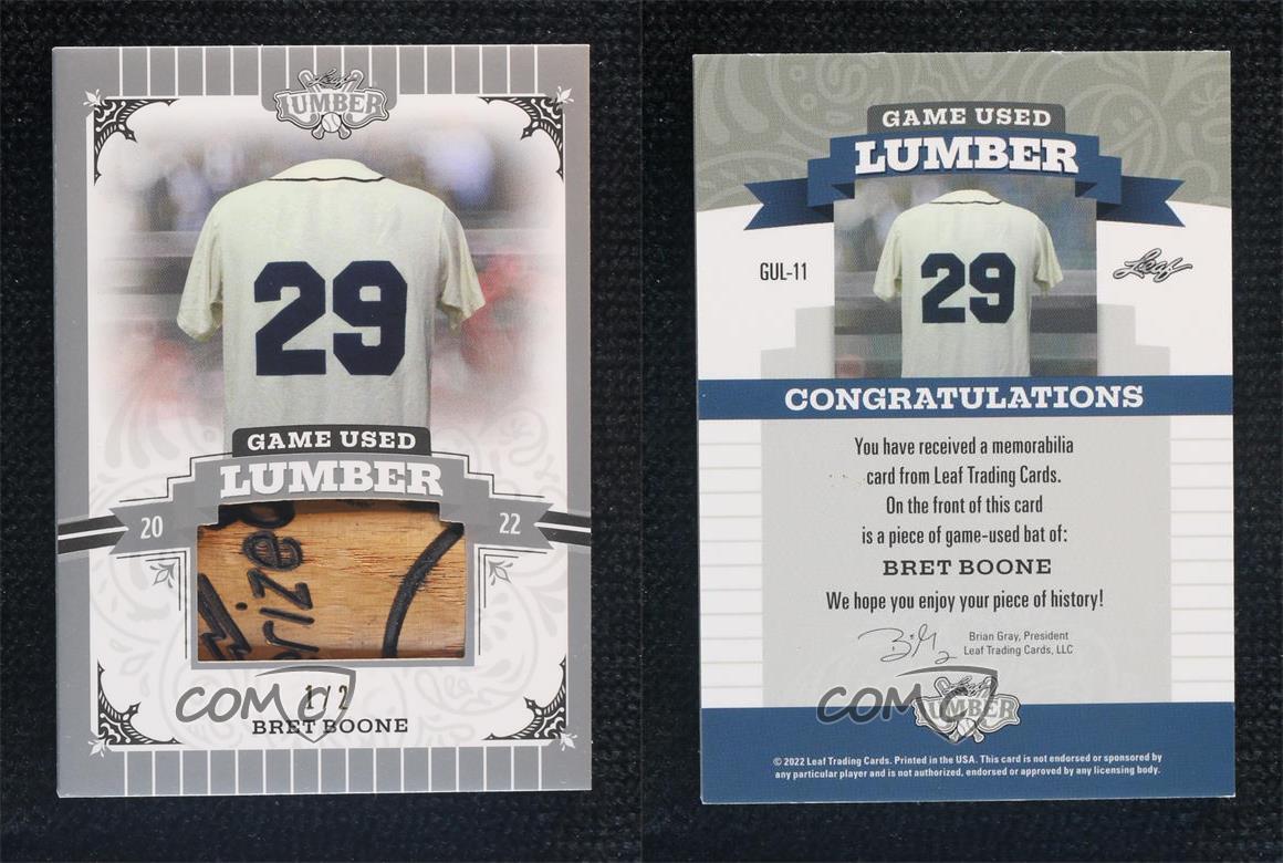 2022 Game Used Lumber Bret Boone #GUL-11 Bat Relic 33/40 Seattle Mariners