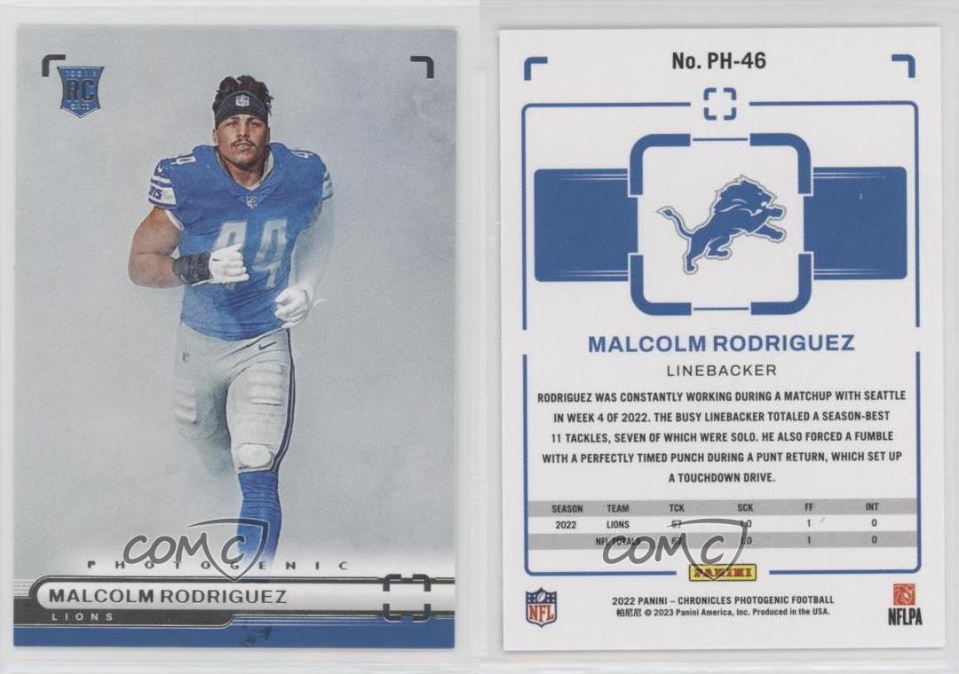 Malcom Rodriguez 2022 Chronicles Photogenic Red /199 Rookie Card Detroit  Lions