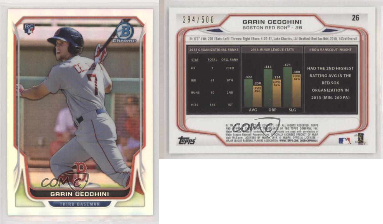 2011 Bowman Chrome Prospects Blue Refractor//250 #BCP107 Garin Cecchini Rookie