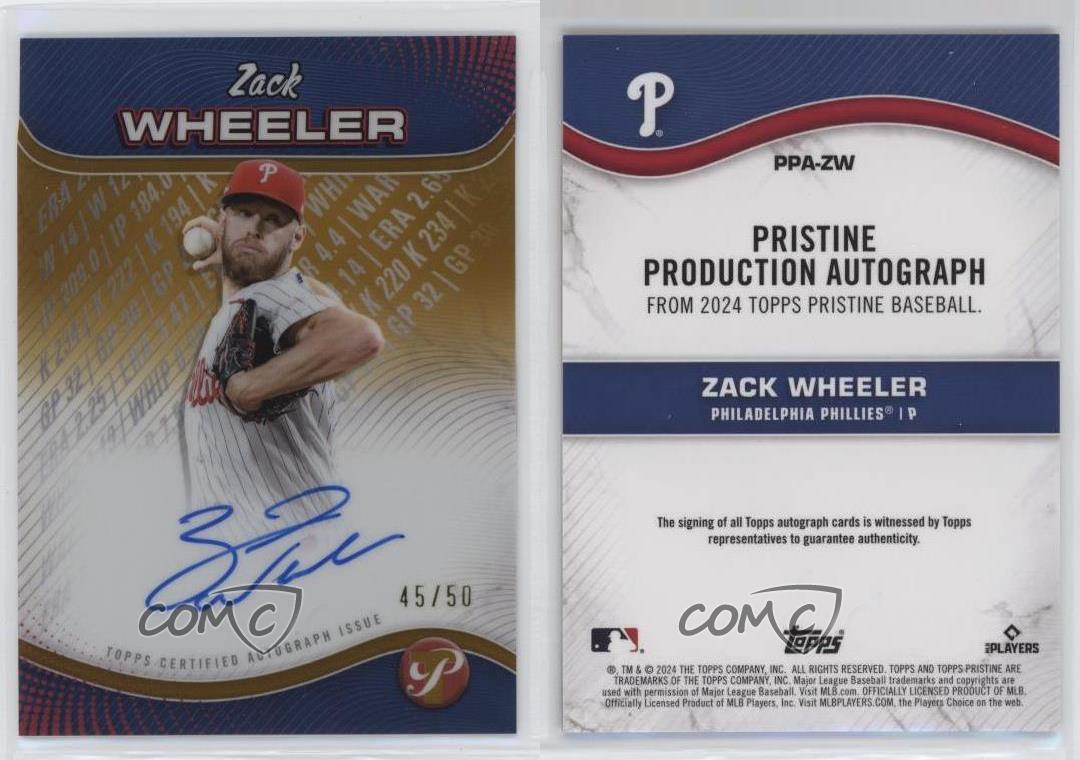 2024 Topps Pristine Production refractor de oro/50 Zack Wheeler #PPA-ZW automático - Imagen 3 de 3