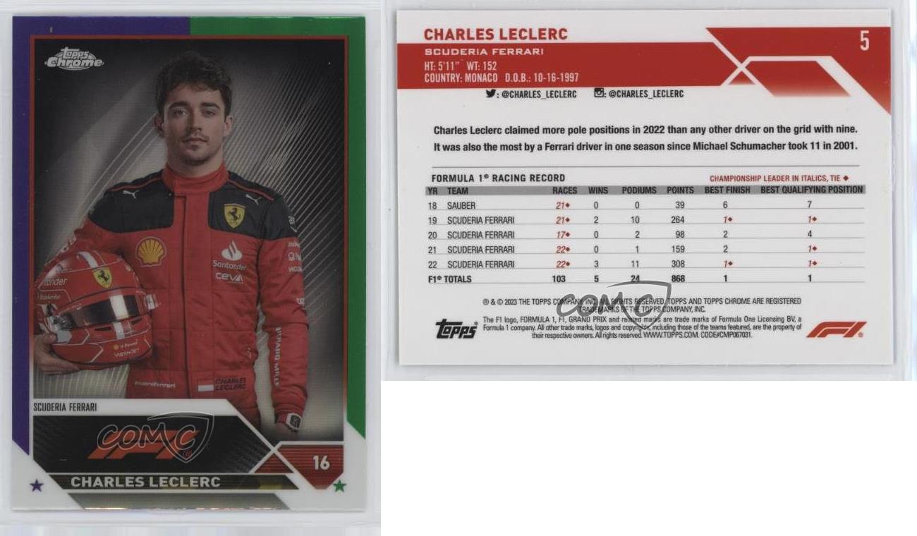 2023 Topps Chrome Formula 1 - F1 Drivers Purple Green Refractor #5 Charles Leclerc