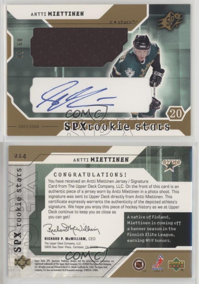 2003-04 SPx Rookie Stars Radiance /50 Antti Miettinen #214 Rookie Auto RC