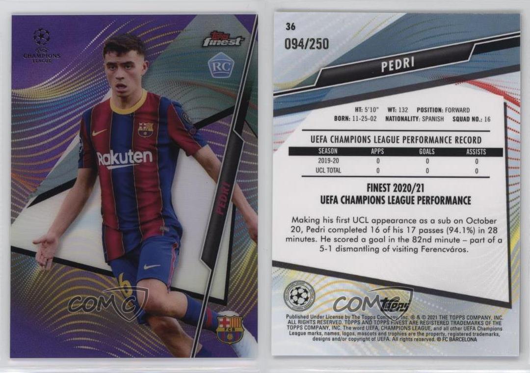 2020-21 Topps Finest UCL Purple Refractor /250 Pedri #36 Rookie RC