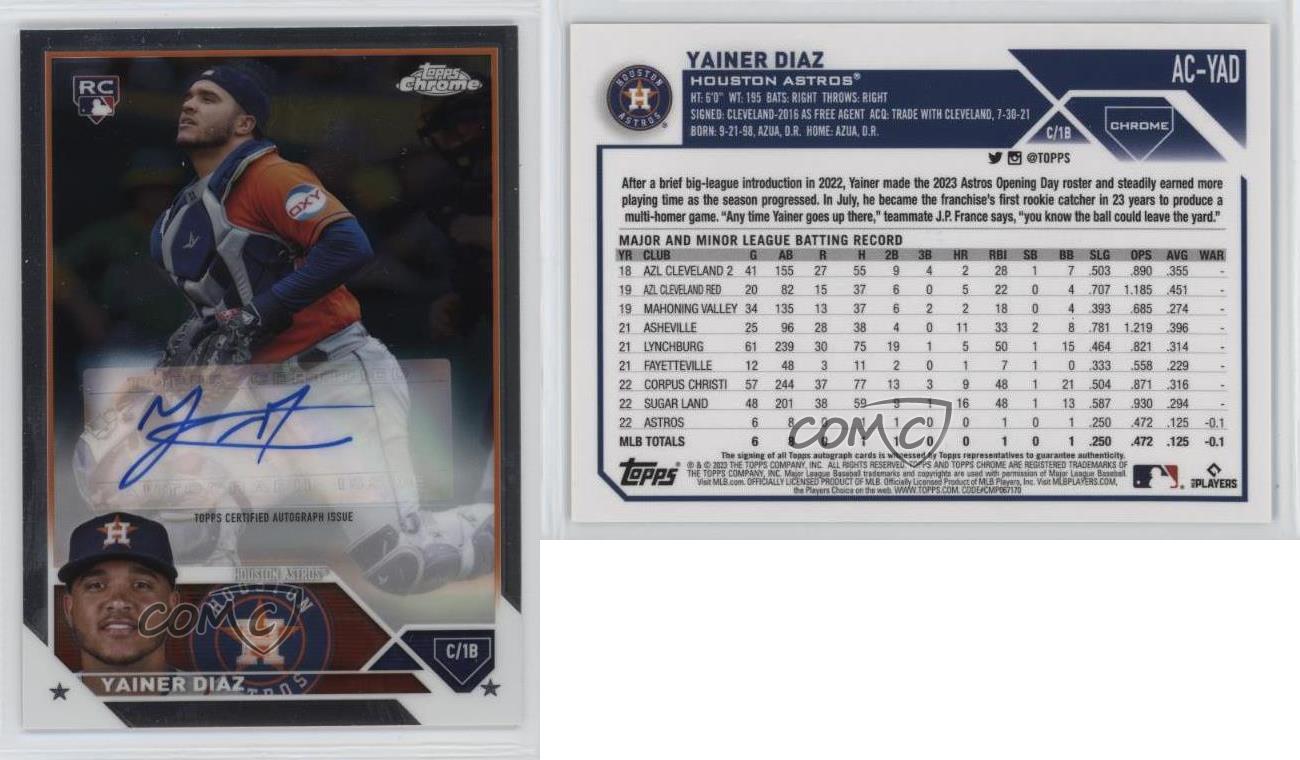 2023 Topps Chrome Update Auto Yainer Diaz #AC-YAD Rookie Auto RC