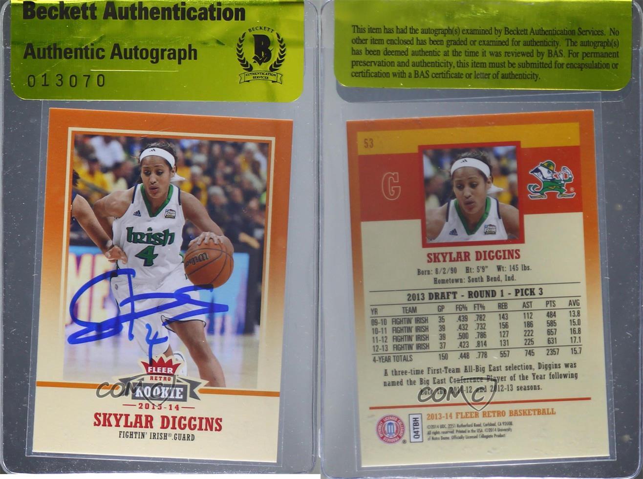 BAS 2013 Fleer Retro Skylar Diggins-Smith Diggins #53 Authentic Auto Rookie RC - Picture 3 of 3