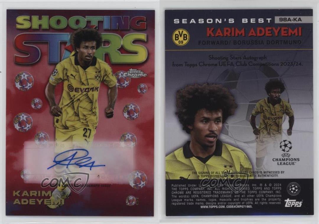 2023-24 Topps Cromo UEFA Clubes Competiciones Rojo Refractor/5 Karim Adeyemi Automático - Imagen 3 de 3