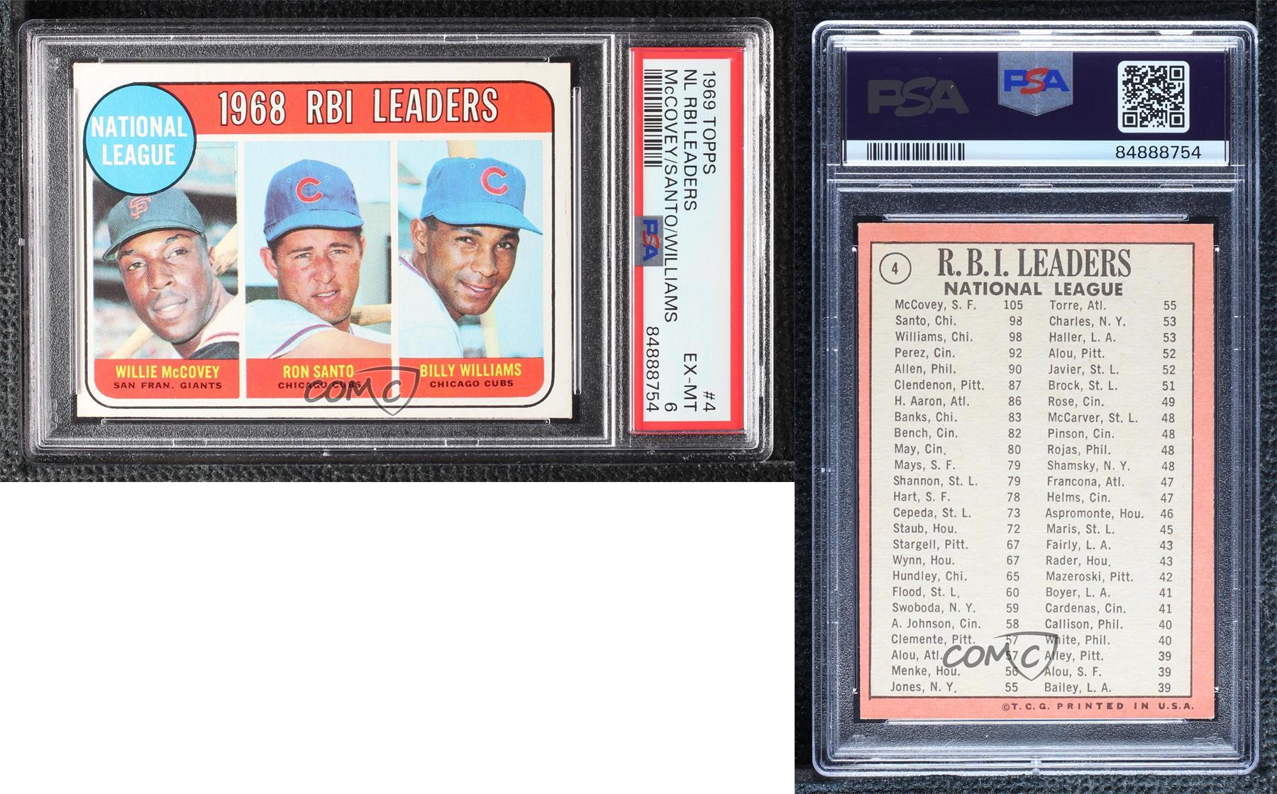 1969 Topps League Leaders Willie McCovey Ron Santo Billy Williams #4 PSA 6 HOF