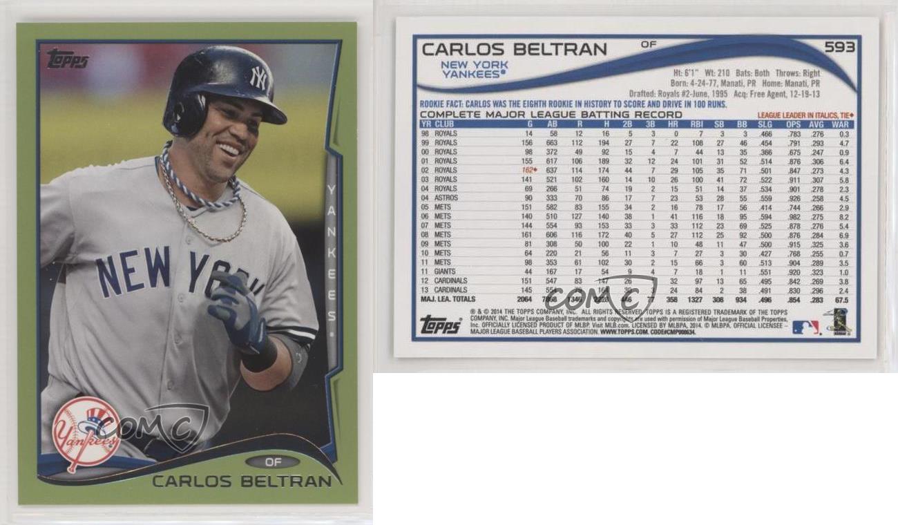 2014 Topps Baseball Card # 593 Carlos Beltran - New York Yankees