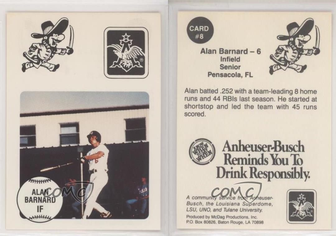 1990 Anheuser-Busch boutiques Challenge Louisiana College Baseball Alan Barnard #8